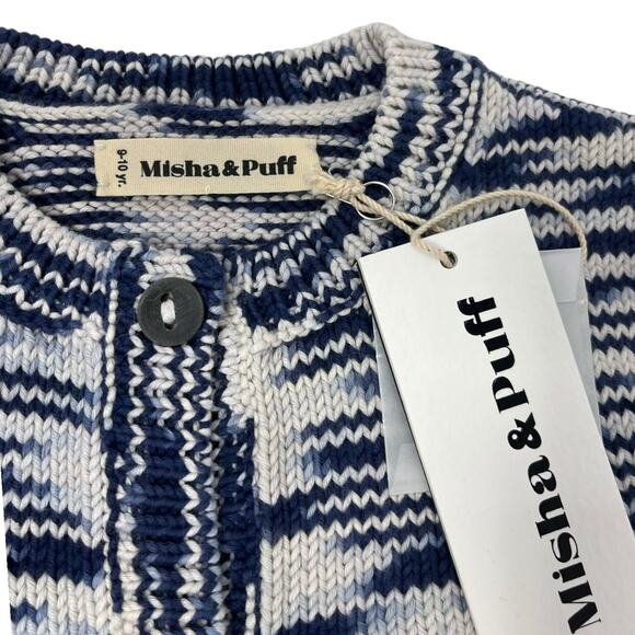 Misha & Puff Ellie Cardigan NWT Blue Space Dye.  9/10Y. 100% Pima Cotton - Picture 2 of 4